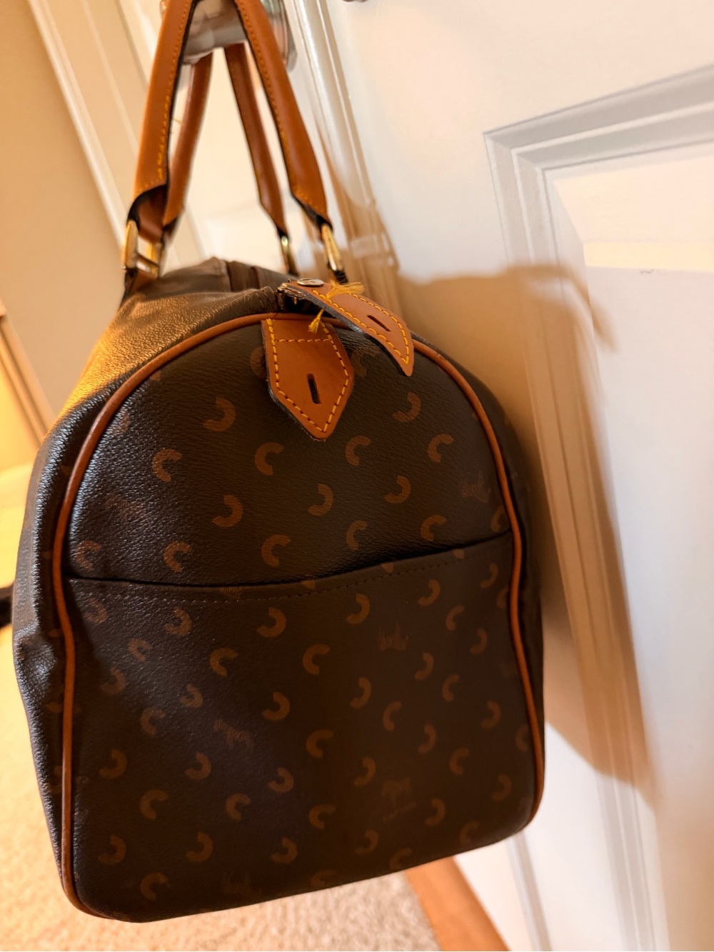 Carven Paris travel Duffel Bag in Brown and Tan - Designer Logo Pattern - Picture 2 of 15